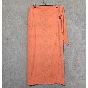 Doncaster Silk Wrap Skirt Coral‎ Size 10 Embroidered Summer Dressy